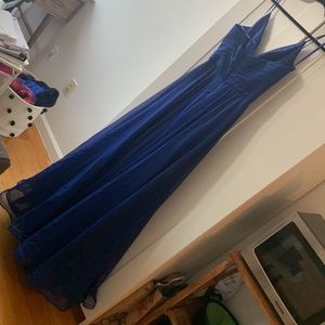 La femme blue evening gown, high slit